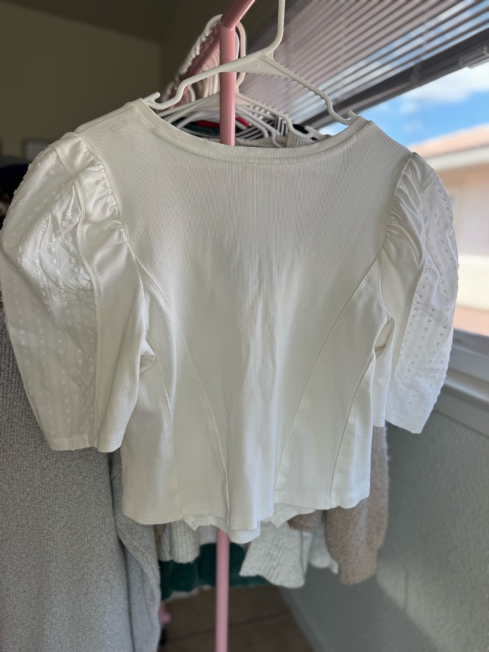 Anthropologie V-Neck Puff Sleeve Eyelet Top - Picture 3 of 7